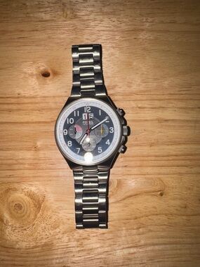 Men’s Fossil Chronograph Watch Silver Stainless Steel, Black Dial & Date feature